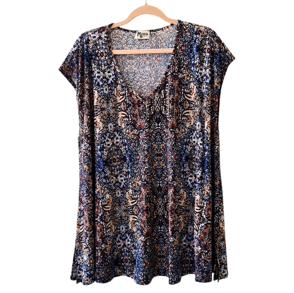 Show Me Your Mumu Stretchy V Neck Tunic Mini Dress Boho Western Gypsy Small